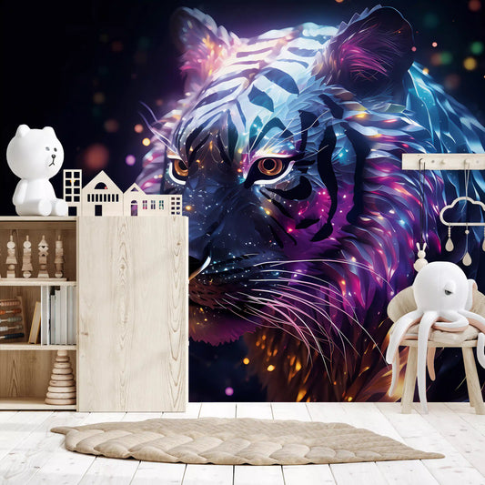Neon Galactic Tiger Portrait Wall Mural