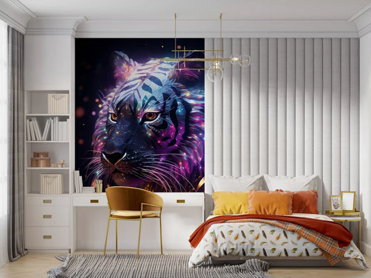 Neon Galactic Tiger Portrait Wall Mural