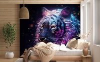 Neon Galactic Tiger Portrait Wall Mural