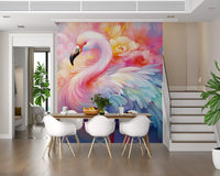 Ethereal Flamingo Amidst Pastel Florals Wall Mural