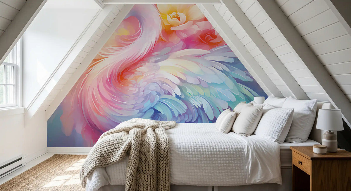 Ethereal Flamingo Amidst Pastel Florals Wall Mural