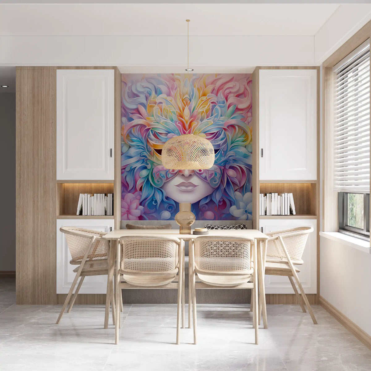 Pastel Floral Masquerade Motif Wall Mural