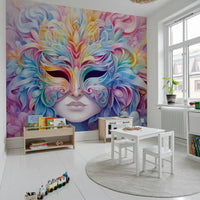 Pastel Floral Masquerade Motif Wall Mural