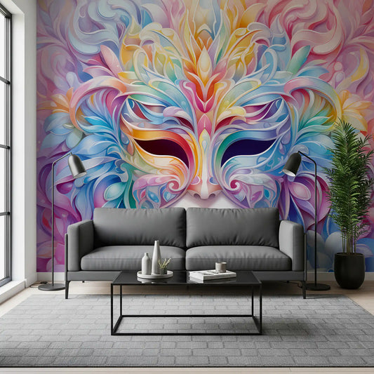 Pastel Floral Masquerade Motif Wall Mural
