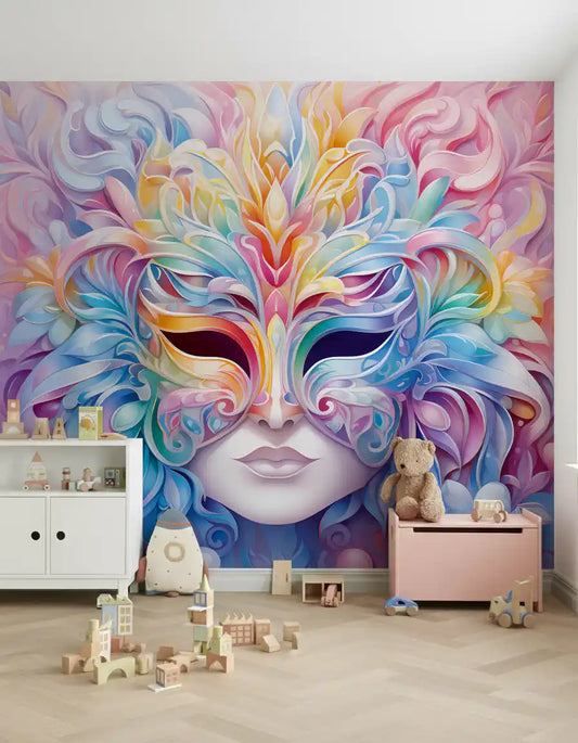 Pastel Floral Masquerade Motif Wall Mural