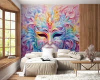 Pastel Floral Masquerade Motif Wall Mural