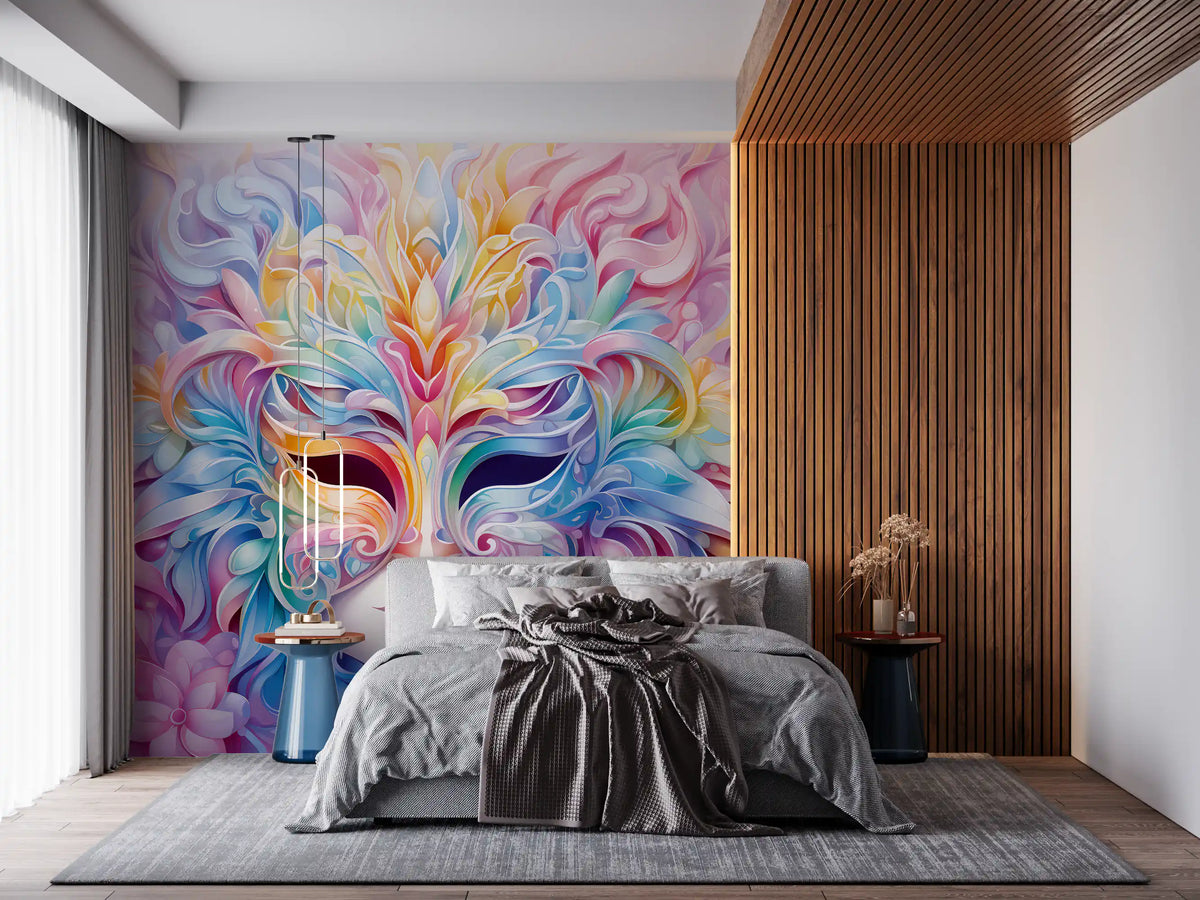 Pastel Floral Masquerade Motif Wall Mural