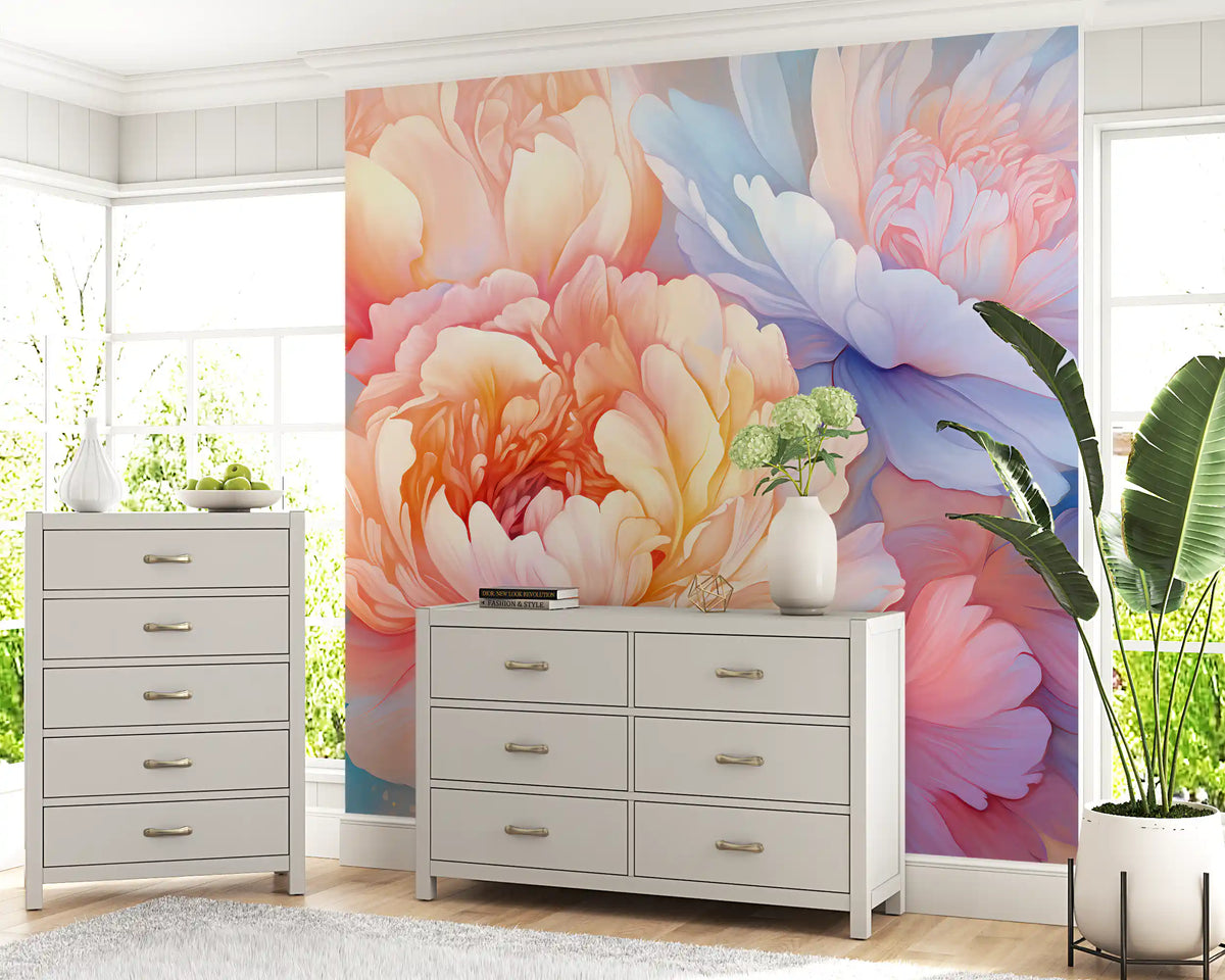 Dreamy Peony Floral Illustration Wall Mural