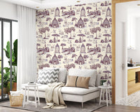 Modern Toile de Jouy Swan Victorian Garden Scenery - Unexpected Contrast Wallpaper⁠
