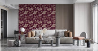 Modern Toile de Jouy Swan Victorian Garden Scenery - Royal Jewel Tone Wallpaper⁠