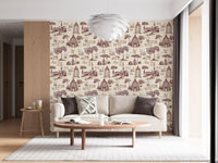 Modern Toile de Jouy Swan Victorian Garden Scenery - Rich Contrast Wallpaper⁠