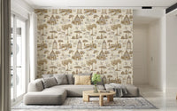 Modern Toile de Jouy Swan Victorian Garden Scenery - Gilded Contrast Wallpaper⁠