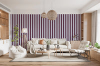 Ivy League Faux Linen Vertical Stripes - Burgundy Lilac And Cream Wallpaper⁠