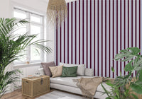 Ivy League Faux Linen Vertical Stripes - Burgundy Lilac And Cream Wallpaper⁠