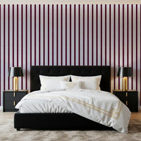 Ivy League Faux Linen Vertical Stripes - Burgundy Lilac And Cream Wallpaper⁠