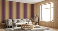 Ivy League Faux Linen Vertical Stripes - Butter Burgundy And Cream Wallpaper⁠
