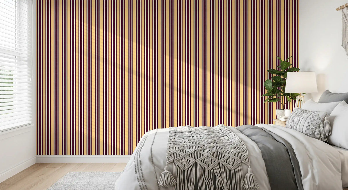 Ivy League Faux Linen Vertical Stripes - Butter Burgundy And Cream Wallpaper⁠