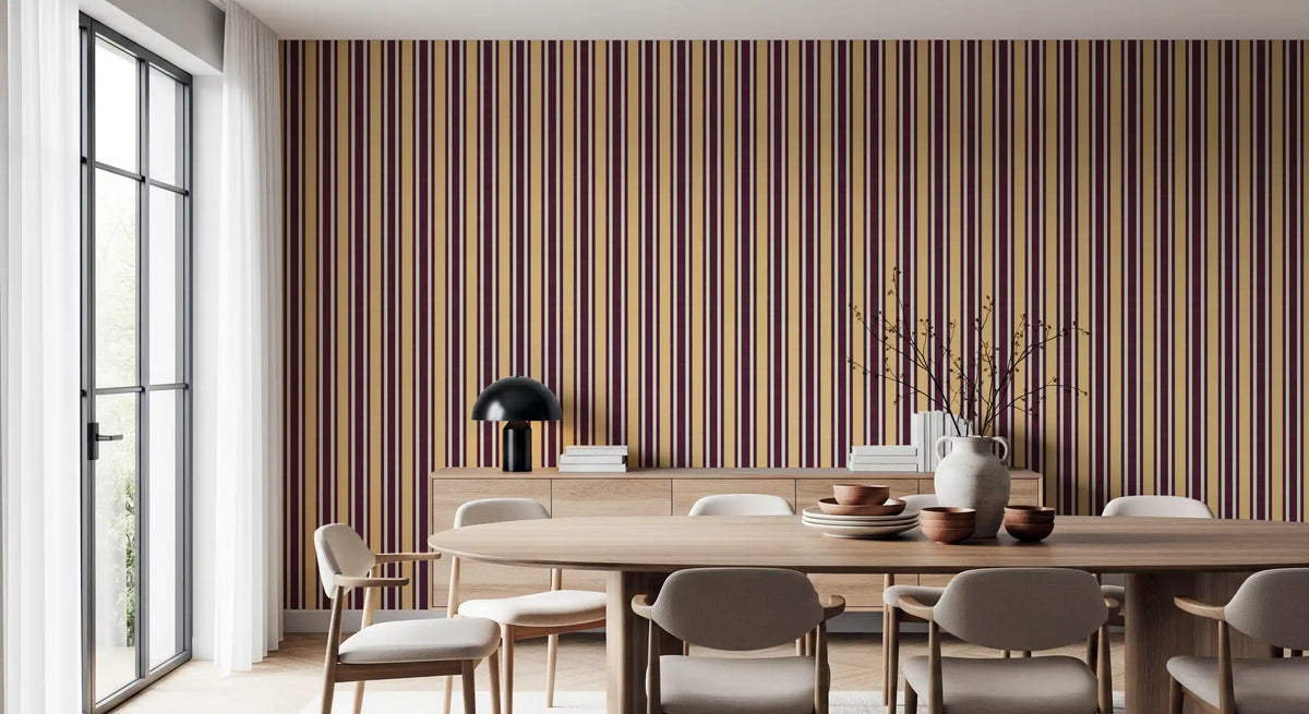 Ivy League Faux Linen Vertical Stripes - Butter Burgundy And Cream Wallpaper⁠