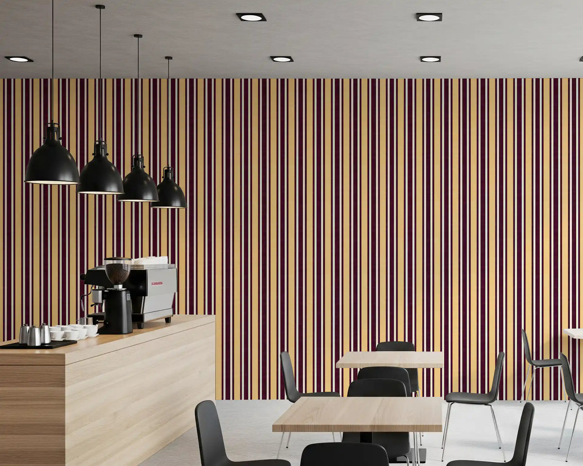 Ivy League Faux Linen Vertical Stripes - Butter Burgundy And Cream Wallpaper⁠