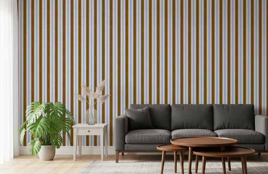 Ivy League Faux Linen Vertical Stripes - Lilac Mustard And Cream Wallpaper⁠