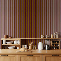 Ivy League Faux Linen Vertical Stripes - Burgundy Mustard And Cream Wallpaper⁠