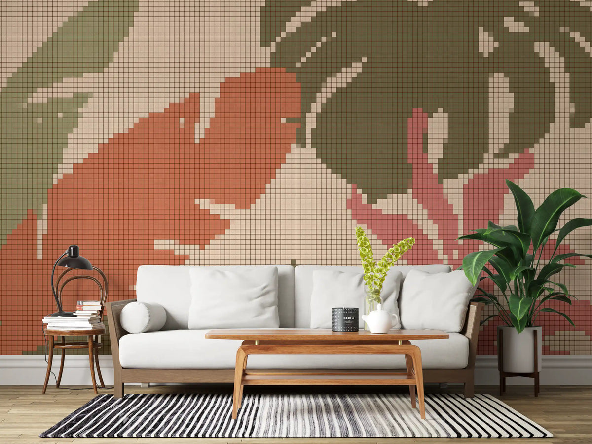 Retro Botanical Mosaic Motif Wall Mural