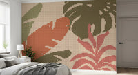 Retro Botanical Mosaic Motif Wall Mural