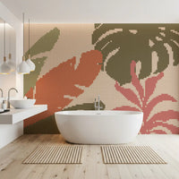 Retro Botanical Mosaic Motif Wall Mural