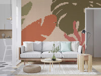 Retro Botanical Mosaic Motif Wall Mural
