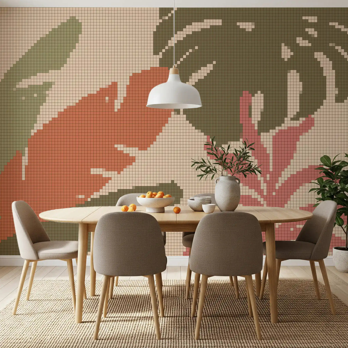Retro Botanical Mosaic Motif Wall Mural