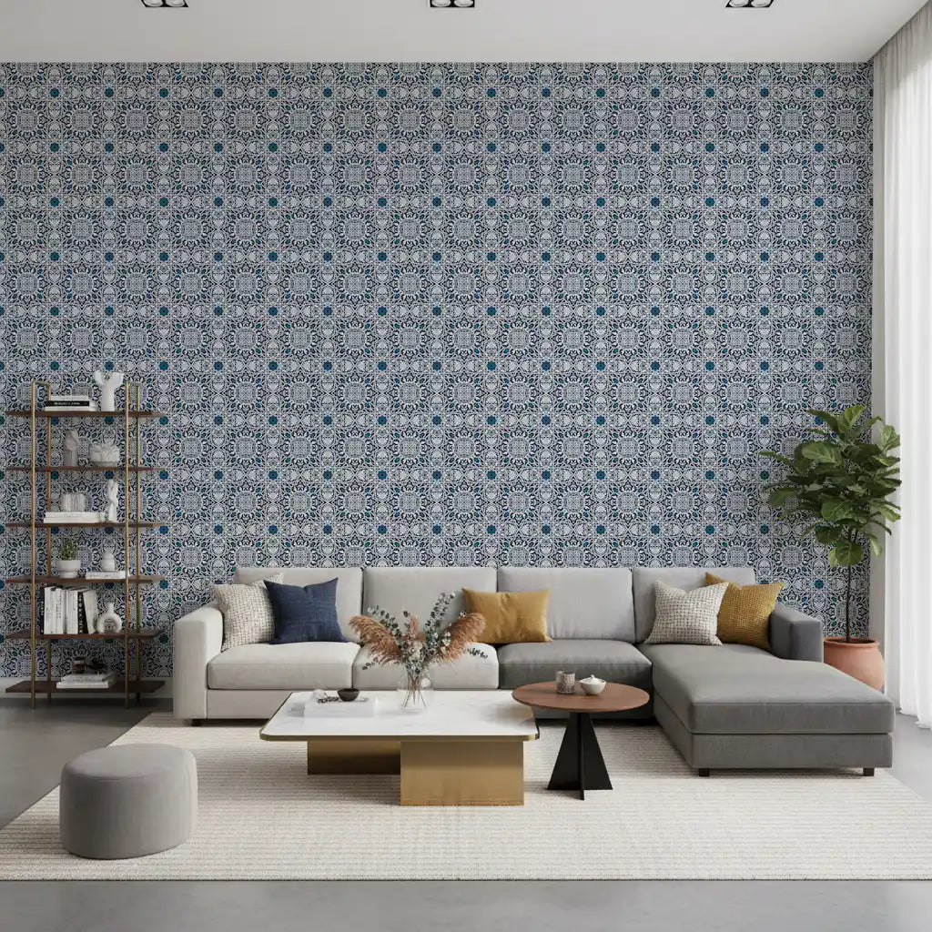 Midnight Moroccan Tile Pattern Wallpaper⁠