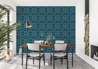Midnight Teal Geometric Star Tile Wallpaper⁠