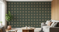 Midnight Botanical Geometric Grid Wallpaper⁠
