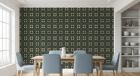 Midnight Botanical Geometric Grid Wallpaper⁠