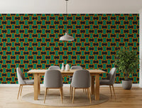 Charcoal and Green Art Deco Grid Wallpaper⁠
