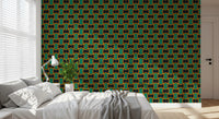 Charcoal and Green Art Deco Grid Wallpaper⁠