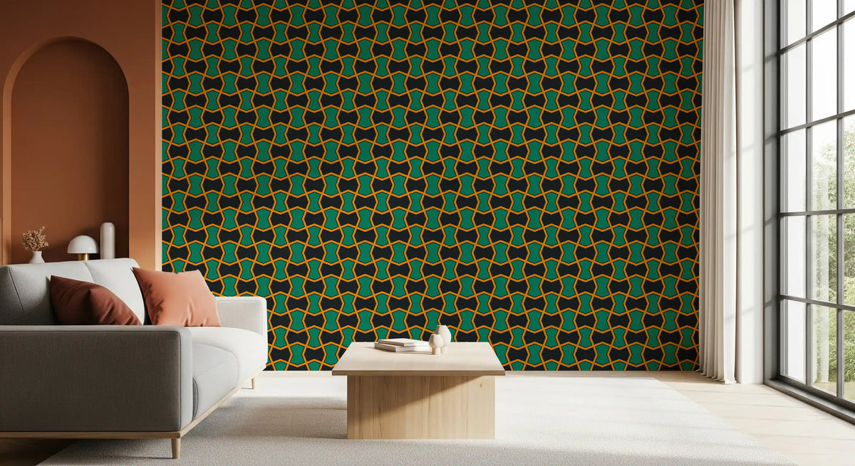 Charcoal and Green Art Deco Grid Wallpaper⁠