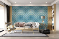 Indigo Damask Lattice Pattern Wallpaper⁠