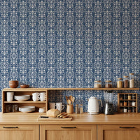 Midnight Damask Scroll Pattern Wallpaper⁠