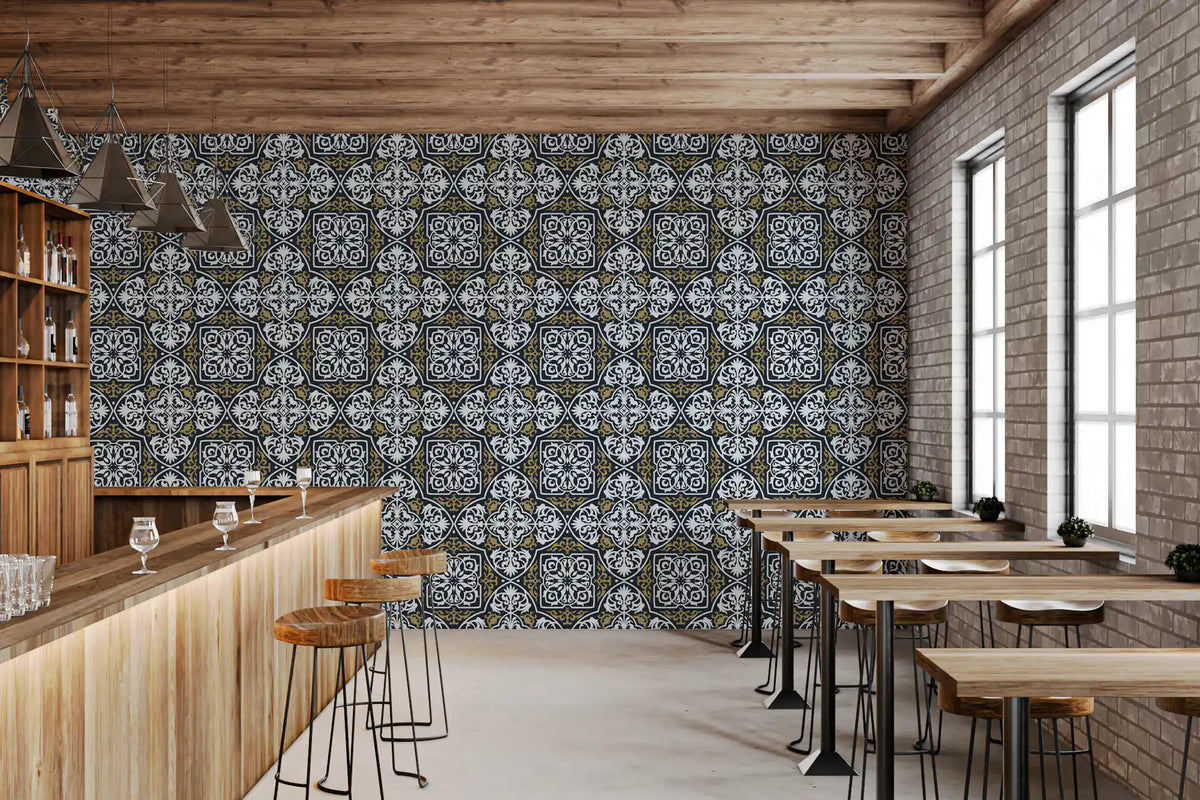 Midnight Arabesque Tile Repeat Wallpaper⁠