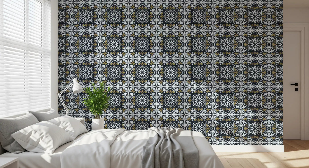 Midnight Arabesque Tile Repeat Wallpaper⁠