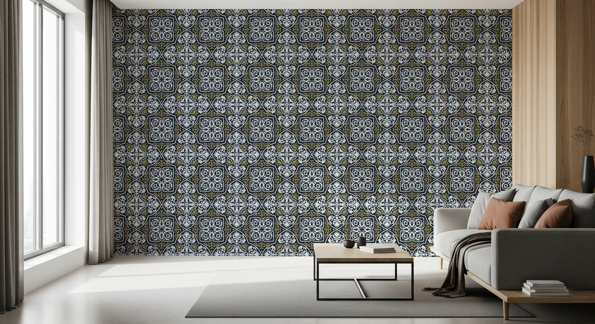 Midnight Arabesque Tile Repeat Wallpaper⁠