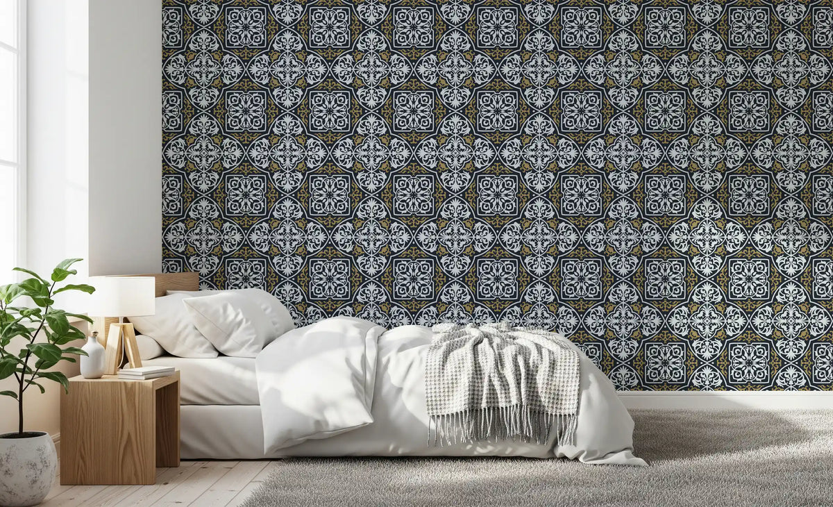 Midnight Arabesque Tile Repeat Wallpaper⁠