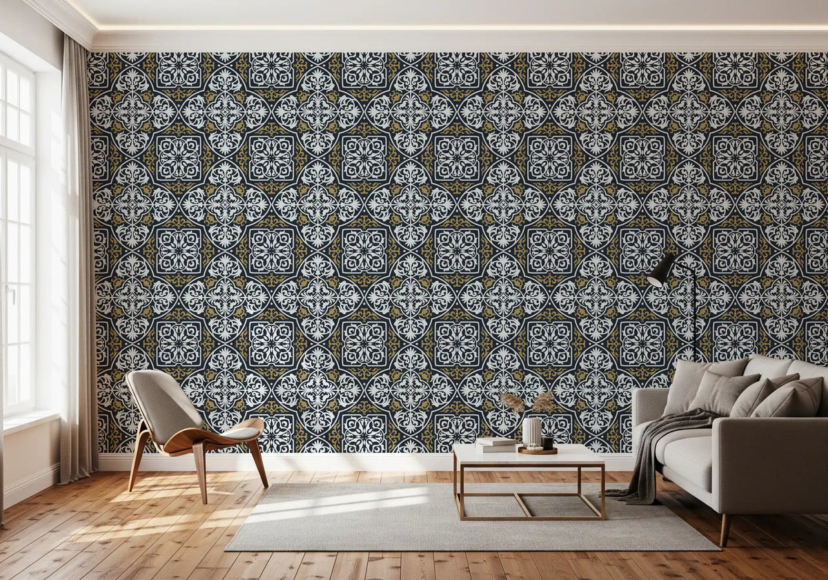 Midnight Arabesque Tile Repeat Wallpaper⁠