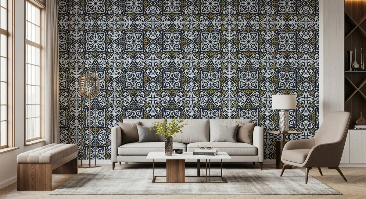 Midnight Arabesque Tile Repeat Wallpaper⁠
