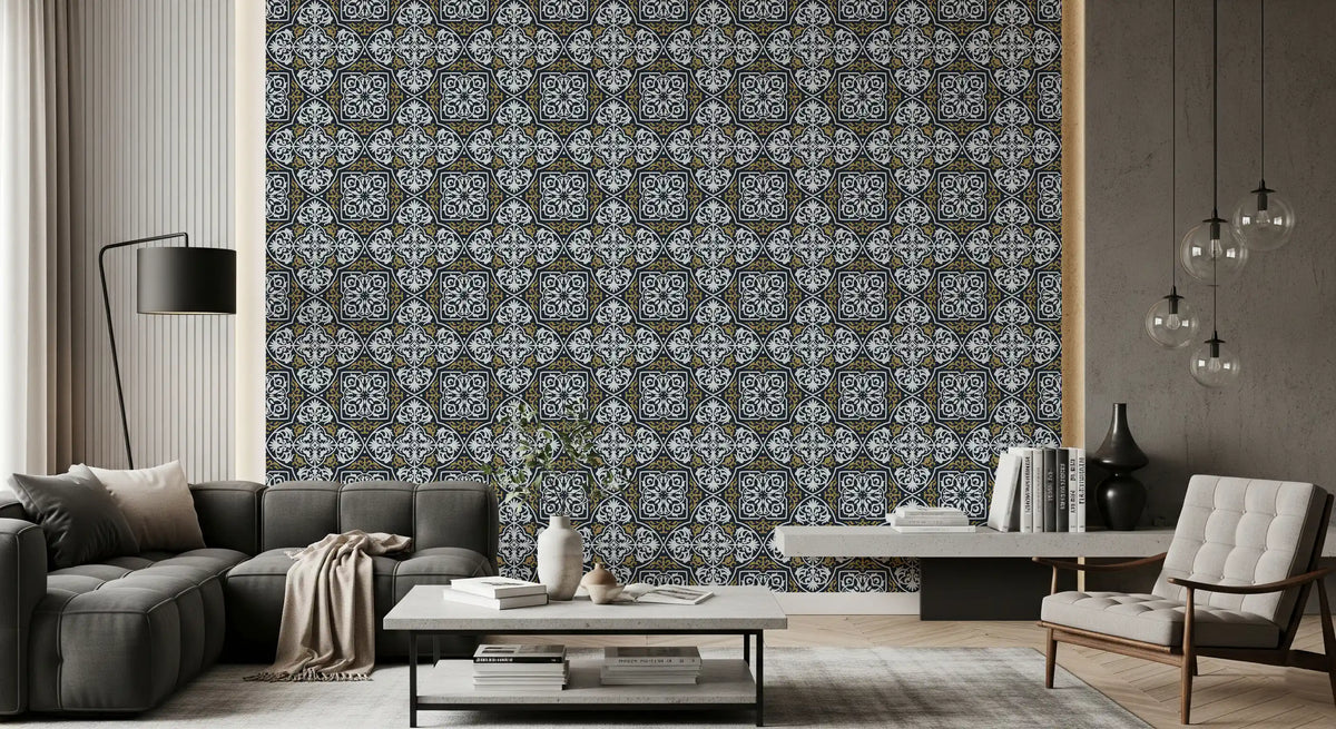 Midnight Arabesque Tile Repeat Wallpaper⁠