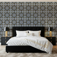 Midnight Arabesque Tile Repeat Wallpaper⁠