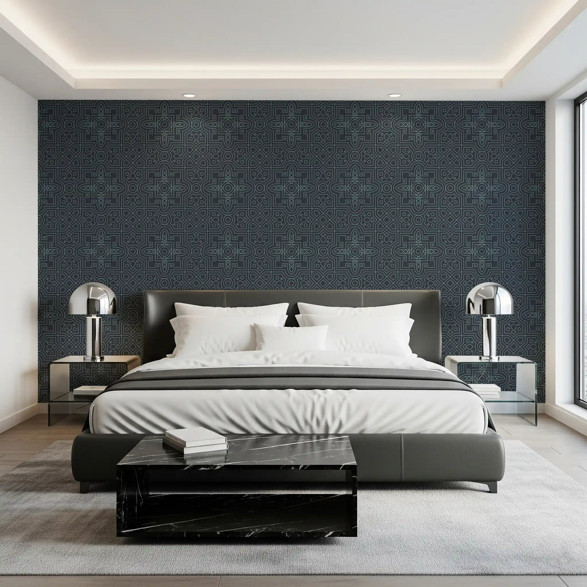 Midnight Geometry Linear Tile Wallpaper⁠