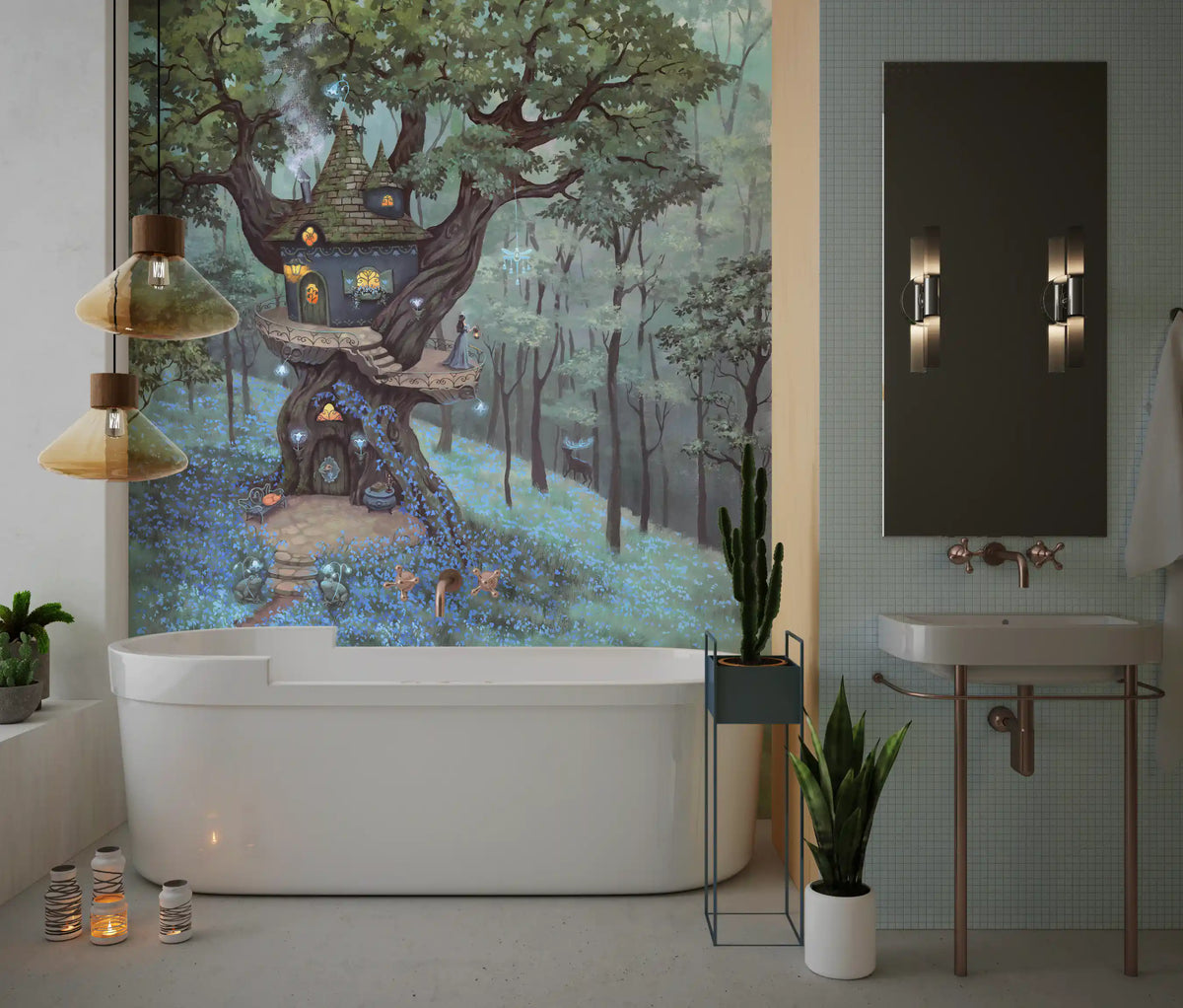 Enchanted Woodland Treehouse Sanctuary Wall Mural