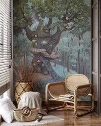 Enchanted Woodland Treehouse Sanctuary Wall Mural